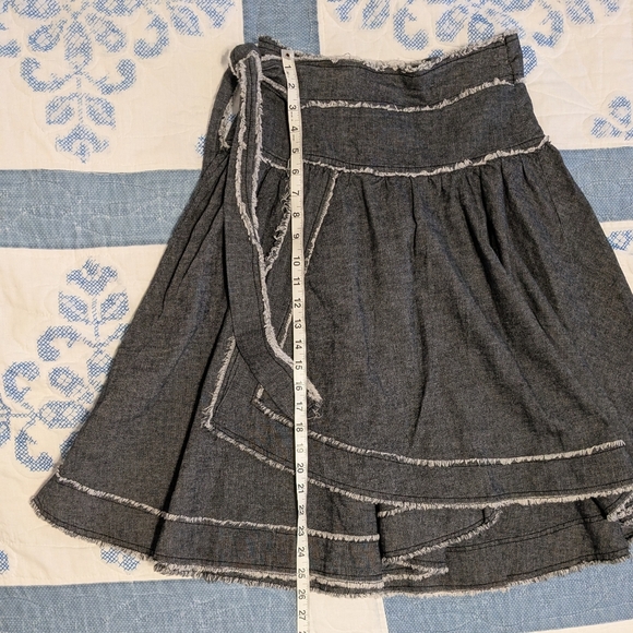 Funky Cool Y2K Denim Wrap Skirt Gray M S Fray Hem Midi A Line Circle Skirt Grey - Picture 3 of 10